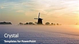  Presentation with windmill - Slides consisting of traditional windmill at twilight with fog and snow in winter in the netherlands background and a ocean colored foreground