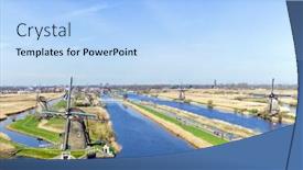  Presentation with windmills - Presentation theme having traditional windmills at kinderdijk in the netherlands background and a light blue colored foreground