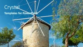  Presentation with destination - Colorful presentation theme enhanced with traditional-windmills-in-alacati-izmir backdrop and a ocean colored foreground