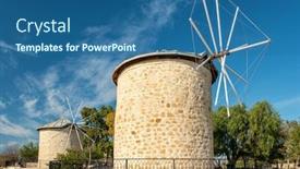  Presentation with destination - Beautiful slide set featuring traditional-windmills-in-alacati-izmir backdrop and a ocean colored foreground
