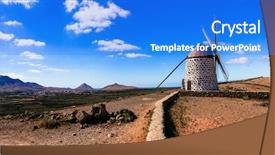  Presentation with volcanic eruption sopka klyuchevskoy volcano - Colorful PPT theme enhanced with traditional windmills la oliva village backdrop and a cobalt blue colored foreground