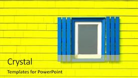  Presentation with bright yellow - PPT layouts enhanced with traditional window with blue shutters background and a gold colored foreground