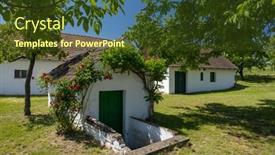  Presentation with uruguay wine - Presentation design having traditional-wine-cellars-street-kellergasse background and a tawny brown colored foreground