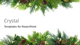  Presentation with leaves flat lay - Cool new PPT layouts with traditional-winter-greenery-background-border backdrop and a white colored foreground