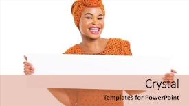  Presentation with particle board - PPT layouts with traditional women - beautiful african woman presenting white background and a coral colored foreground