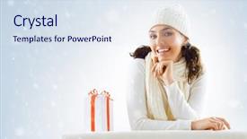  Presentation with christmas girl - PPT theme with traditional women - beauty young girl with christmas background and a  colored foreground