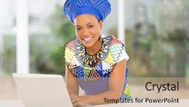  Presentation with modern - Presentation design consisting of traditional women - modern african zulu woman background and a coral colored foreground