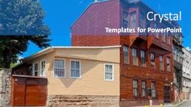  Presentation with neighborhood - PPT theme enhanced with traditional-wooden-house background and a teal colored foreground