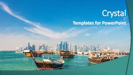  Presentation with qatar - PPT theme featuring traditional wooden small ship background and a teal colored foreground