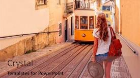  Presentation with street - Presentation enhanced with traditional-yellow-trams-funicular background and a coral colored foreground