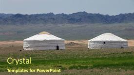  Presentation with mongolia - PPT layouts featuring traditional-yurts-between-montains background and a tawny brown colored foreground