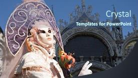  Presentation with performer - Beautiful presentation theme featuring traditionally dressed venice carnival female performer in piazza san marco italy backdrop and a ocean colored foreground