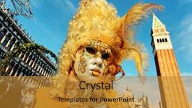  Presentation with carnival - Slides featuring traditionally dressed venice carnival person in piazza san marco italy background and a gold colored foreground