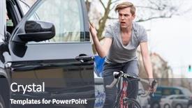  Presentation with busy street - Cool new PPT theme with traffic - angry young bicyclist shouting while backdrop and a dark gray colored foreground