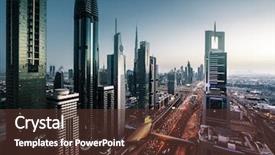  Presentation with arab - Slide set featuring traffic - dubai skyline in sunset time background and a tawny brown colored foreground