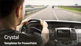  Presentation with automobile driver hand hold steering - Beautiful slides featuring traffic - man's hands of a driver backdrop and a dark gray colored foreground