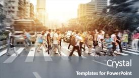  Presentation with abstract circles blur night street - Slide deck consisting of traffic - pedestrians crowd in city street background and a gray colored foreground