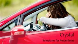 Presentation with woman car driver map - Amazing theme having traffic accident - young woman sitting depressed backdrop and a red colored foreground