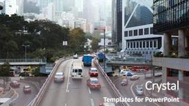  Presentation with city buildings - PPT theme enhanced with traffic and buildings at modern city hong kong during daytime background and a gray colored foreground