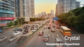  Presentation with traffic congestion - Audience pleasing PPT theme consisting of traffic cars on highway road backdrop and a violet colored foreground