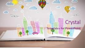  Presentation with open book - Amazing PPT theme having traffic cartoon - colorful cityscape drawing on open backdrop and a  colored foreground