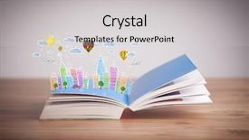  Presentation with open book magic lights - PPT theme having traffic cartoon - colorful cityscape drawing on open background and a  colored foreground