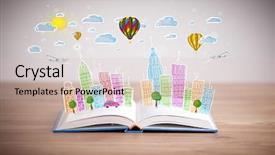  Presentation with adult coloring book - PPT layouts having traffic cartoon - colorful cityscape drawing on open background and a soft green colored foreground