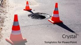  Presentation with traffic road - Presentation design having traffic cone on road background and a light gray colored foreground