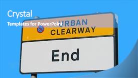  Presentation with end - Slide deck with traffic congestion - end of urban clearway sign background and a cyan colored foreground