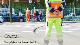  Presentation with traffic road - PPT layouts consisting of traffic control manager watching order background and a light gray colored foreground