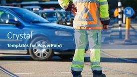  Presentation with traffic - PPT theme having traffic-control-manager-watching-urban background and a ocean colored foreground