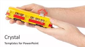  Presentation with traffic engineering - Slide set having traffic engineering - hands with toy tram isolated background and a white colored foreground