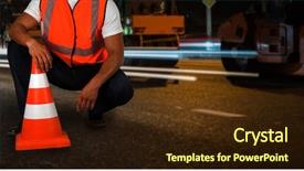  Presentation with traffic engineering - Presentation design featuring traffic engineering - repairing the road background and a wine colored foreground