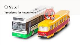  Presentation with traffic engineering - Beautiful PPT theme featuring traffic engineering - toy bus and tram isolated backdrop and a white colored foreground