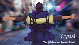  Presentation with millennial - Colorful presentation design enhanced with traffic free - back of millennial backpacker arms backdrop and a ocean colored foreground