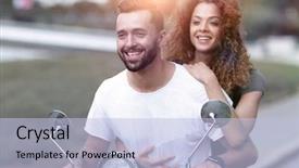  Presentation with road safety young drivers - Presentation theme having traffic free - portrait of happy young couple background and a light blue colored foreground