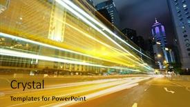  Presentation with city tranffic jams - PPT theme consisting of traffic in city at night background and a gold colored foreground