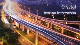  Presentation with city night - Amazing theme having blurred busy road long line - traffic in city at night backdrop and a ocean colored foreground