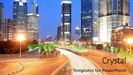  Presentation with shanghai - Amazing PPT layouts having traffic in shanghai at night backdrop and a yellow colored foreground