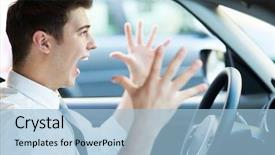  Presentation with sleepy yawning man driving car - Amazing PPT layouts having traffic jam - frustrated man driving car backdrop and a light blue colored foreground
