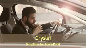  Presentation with cognitive radio - Slides having traffic jam - guy with beard driving background and a violet colored foreground