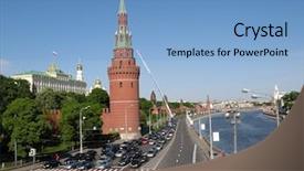  Presentation with traffic jam - Presentation theme having traffic jam near kremlin moscow background and a light blue colored foreground