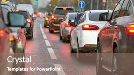  Presentation with traffic jam - Presentation design with traffic jam or automobile collapse background and a coral colored foreground