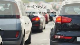  Presentation with traffic jam - Presentation design having traffic-jam-or-collapse background and a soft green colored foreground