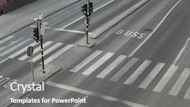  Presentation with pedestrian - Audience pleasing presentation theme consisting of traffic light - pedestrian crossing on an urban backdrop and a gray colored foreground