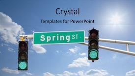  Presentation with street accident statistic - PPT layouts enhanced with traffic light - spring street background and a teal colored foreground