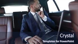  Presentation with automated car wash - Audience pleasing presentation theme consisting of traffic management - confident businessman sitting in car backdrop and a wine colored foreground