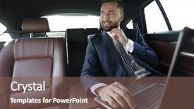  Presentation with autonomous car - Amazing PPT layouts having traffic management - confident businessman sitting in car backdrop and a  colored foreground