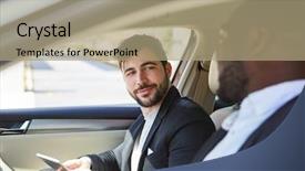  Presentation with car business - Beautiful slide deck featuring traffic management - two business men together backdrop and a coral colored foreground