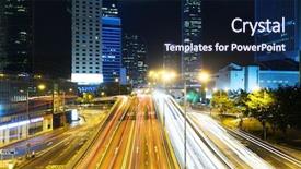  Presentation with city buildings - PPT theme featuring traffic on city road background and a navy blue colored foreground